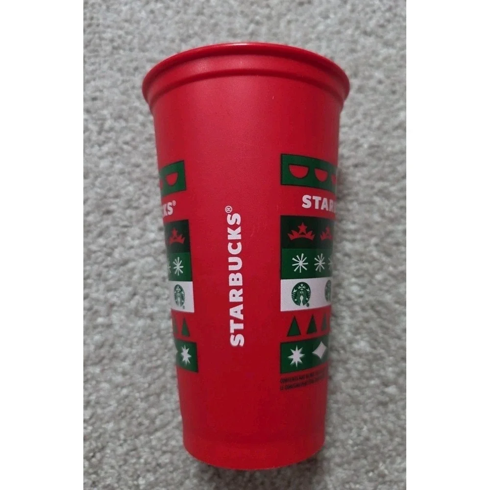 Starbucks Christmas Holiday 2013 Reusable Plastic Cup Tumbler 16oz Red Green